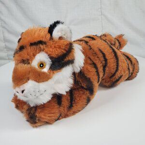 Wild Republic Eco Kids plush tiger lying down soft toy sewn yellow eyes 9"